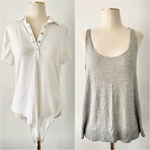 Bundle 2 Lot Jrs' Size XL White Polo Bodysuit Shirt Gray Lightweight Tank Large